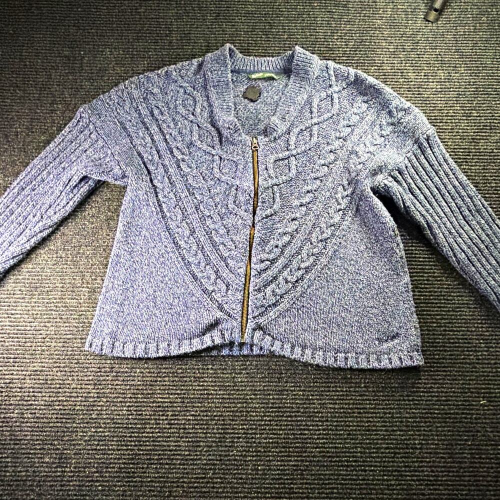 Vintage Woolrich Women’s L Blue Cable Knit Full Zip Cardigan Sweater Wool Blend